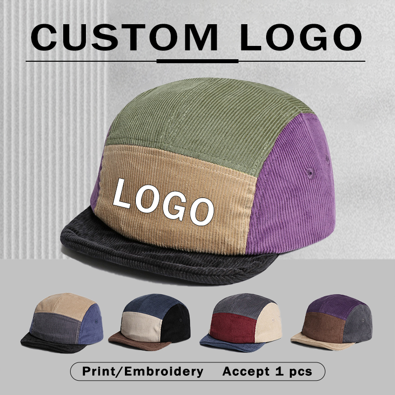 Corduroy Cap 5 Panel - قبعات بيسبول رجالية قصيرة الحواف من
