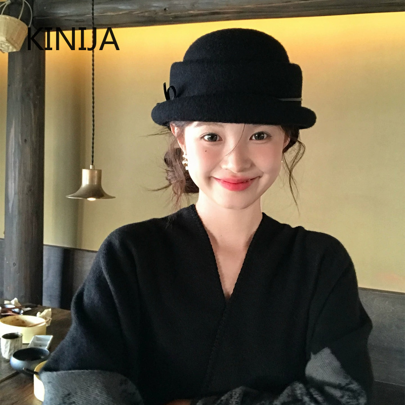 Fedora Hat Wool - قبعة صوفية على طراز هيبورن، قبعة