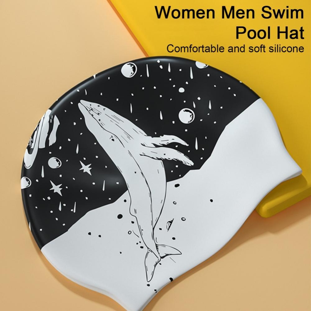 قبعة سباحة سيليكون سوداء مطبوع - مراجعة Swim Hat Silicone وسعره